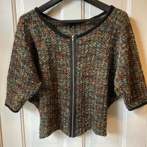 Sole Mio zip-up dolman sleeve jacket. Multi-color/ loose weave. Size M